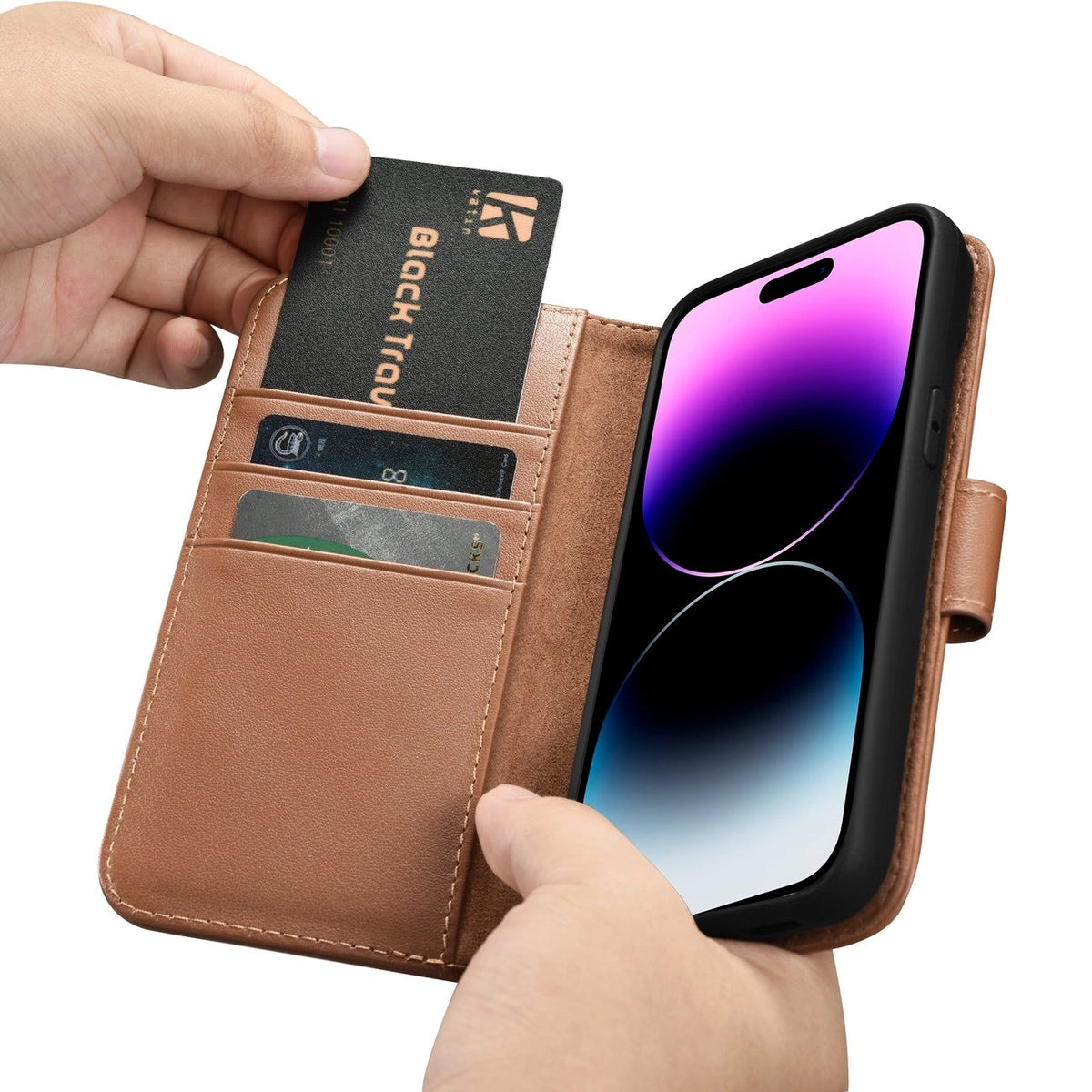 iCarer Wallet Case 2in1 etui iPhone 14 Pro skórzany pokrowiec z klapką – zdjęcie 16