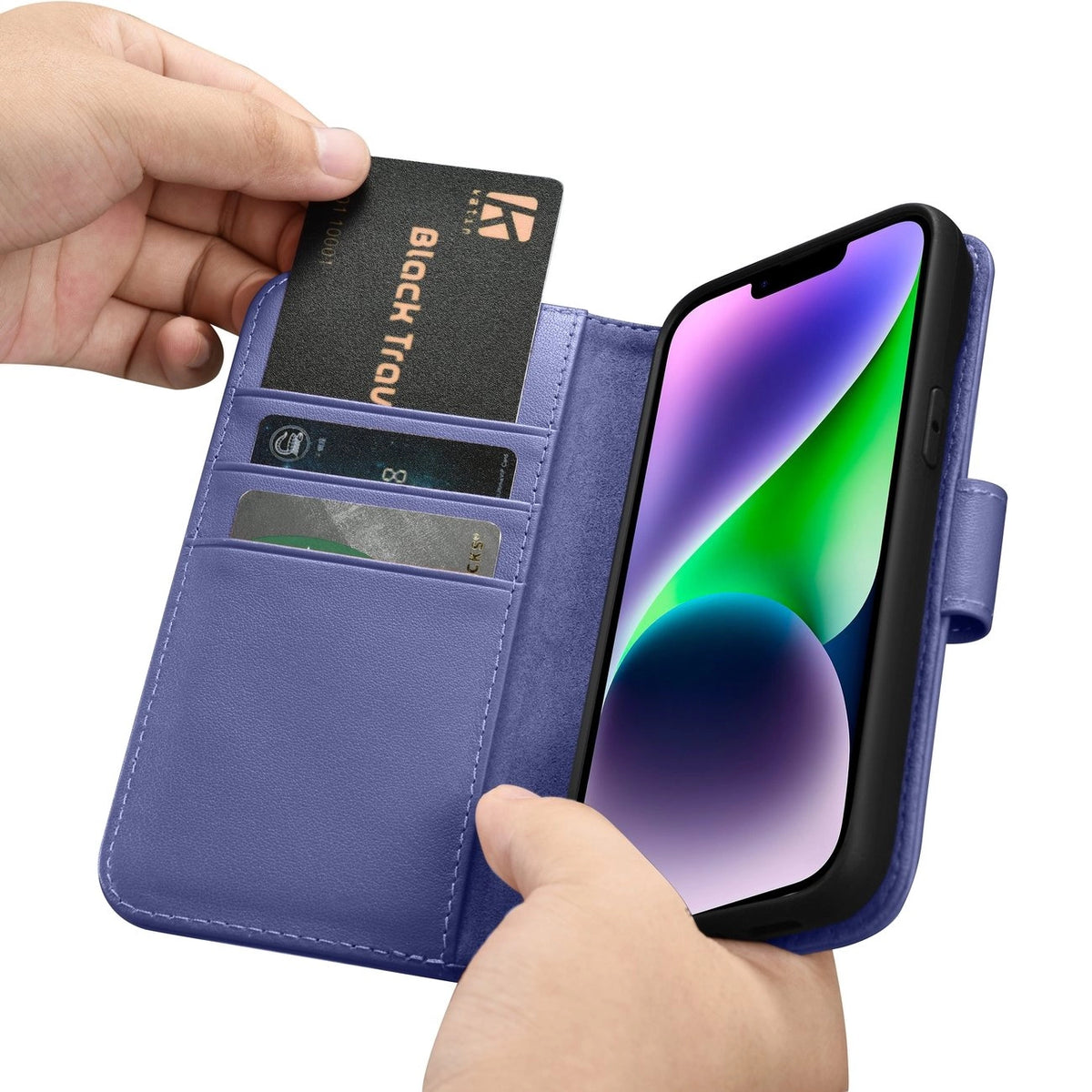 iCarer Wallet Case 2in1 etui iPhone 14 Plus skórzany pokrowiec z klapką – zdjęcie 16