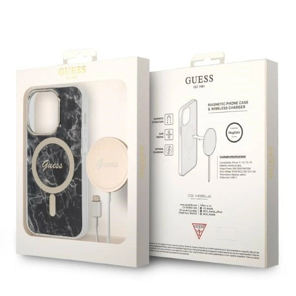 Etui Guess Marble MagSafe na iPhone 14 Pro + ładowarka indukcyjna - czarne – zdjęcie 10