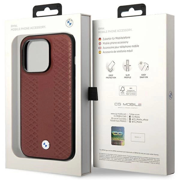 Etui BMW Leather Diamond Pattern MagSafe na iPhone 14 Pro Max - burgundowe – zdjęcie 8
