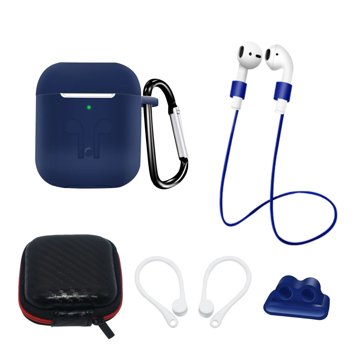 Zestaw silikonowe etui AirPods na pasek zegarka / karabińczyk - niebieskie