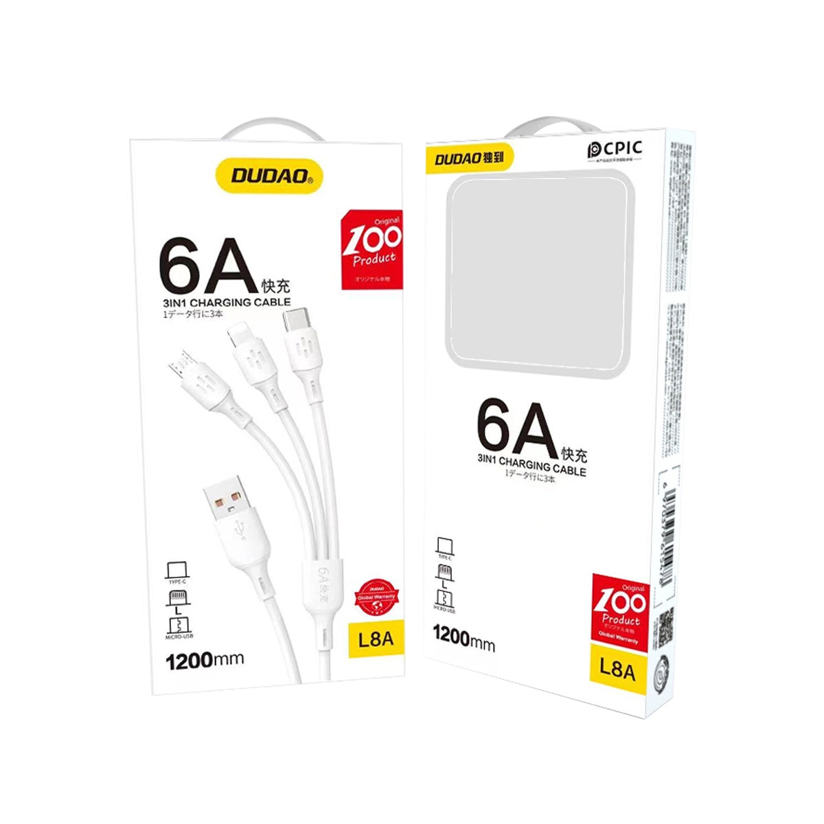 Kabel Dudao L8A-3in1 USB-A - USB-C / micro USB / Lightning 480Mb/s - biały – zdjęcie 5