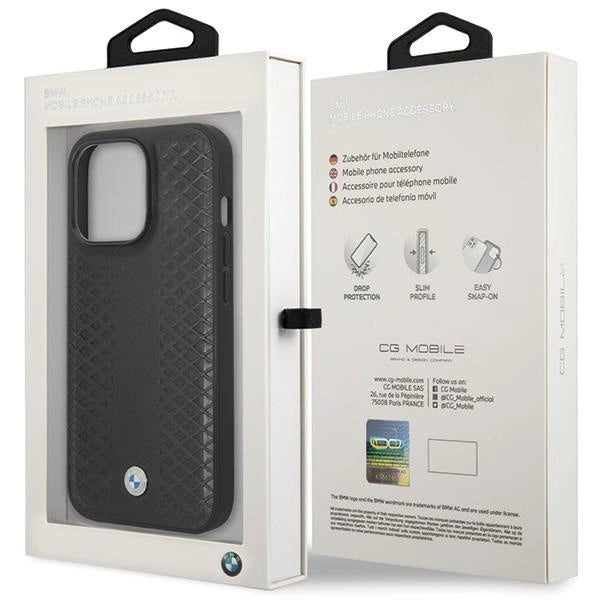 Etui BMW Leather Diamond Pattern na iPhone 14 Pro - czarne – zdjęcie 8