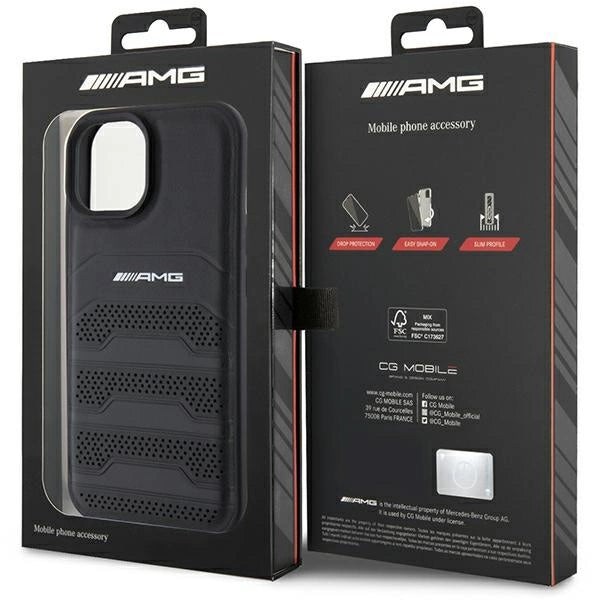 Etui AMG Leather Debossed Lines do iPhone 15 Plus - czarne – zdjęcie 8