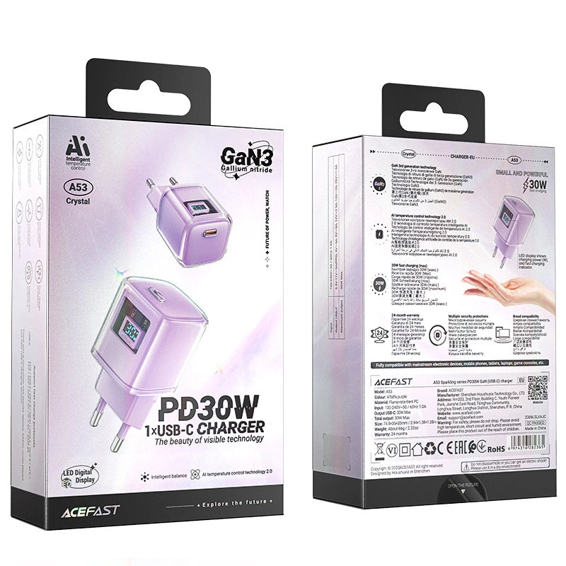 Ładowarka Acefast A53 PD 30W GaN USB-C z wyświetlaczem - fioletowa – zdjęcie 6