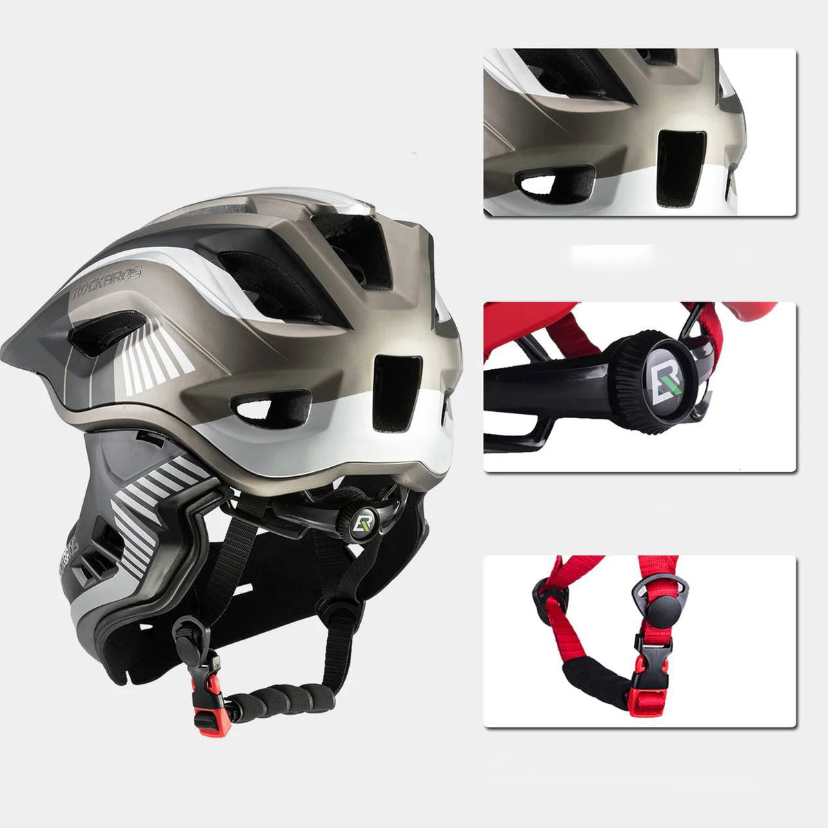 Kask rowerowy Rockbros TT-32SBTG-S dziecięcy z odpinaną szczęką - szary – zdjęcie 8