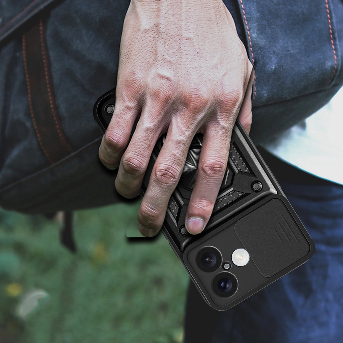 Etui Hybrid Armor Camshield na iPhone 16 na aparat z podstawką - czarne – zdjęcie 10