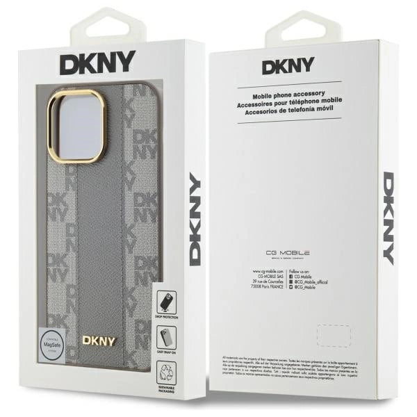 Etui DKNY Leather Checkered Mono Pattern na iPhone 14 Pro Max - beżowe