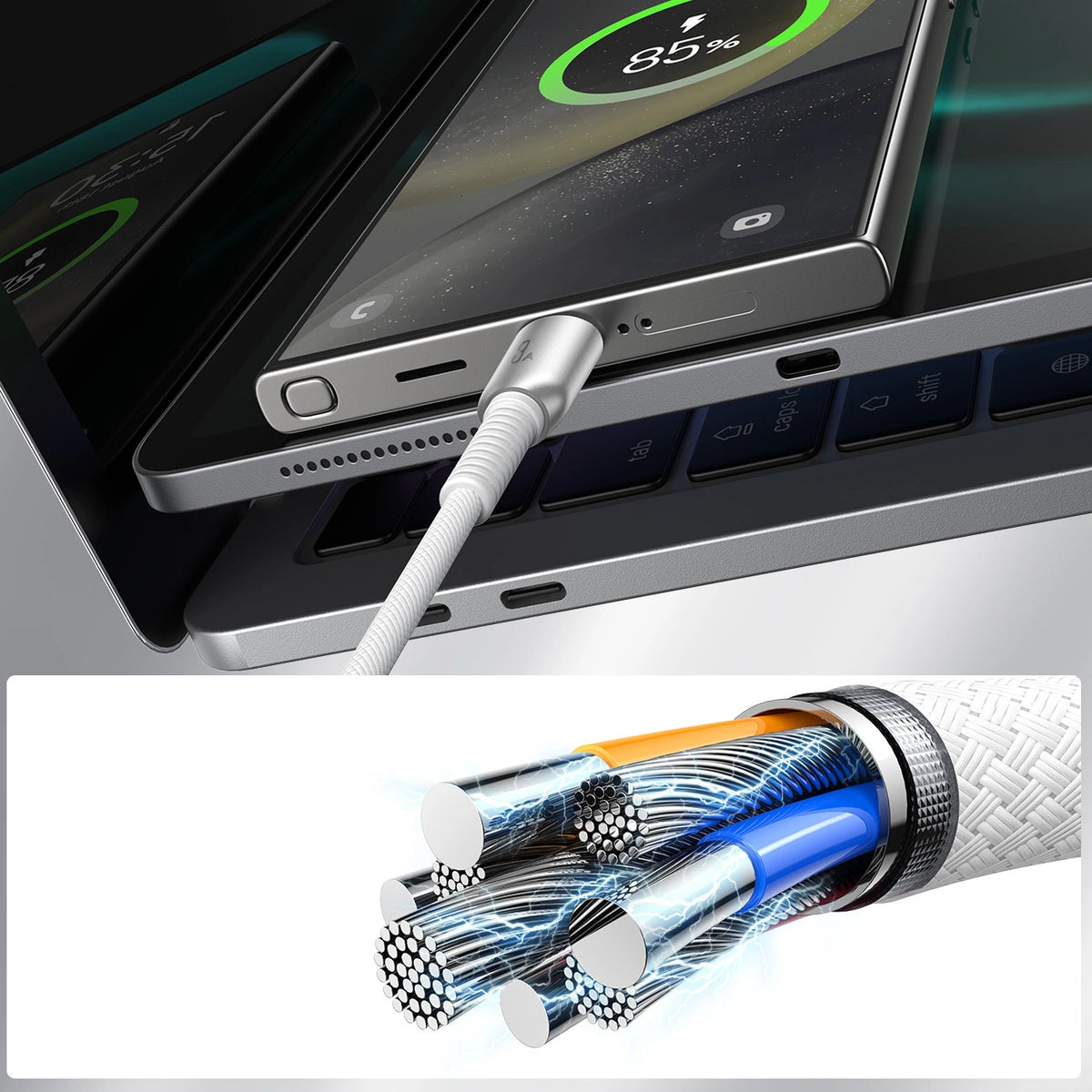 Kabel Joyroom S-A51 Cutting-Edge Series 3A USB-A - USB-C 1,2m - jasnoszary – zdjęcie 11