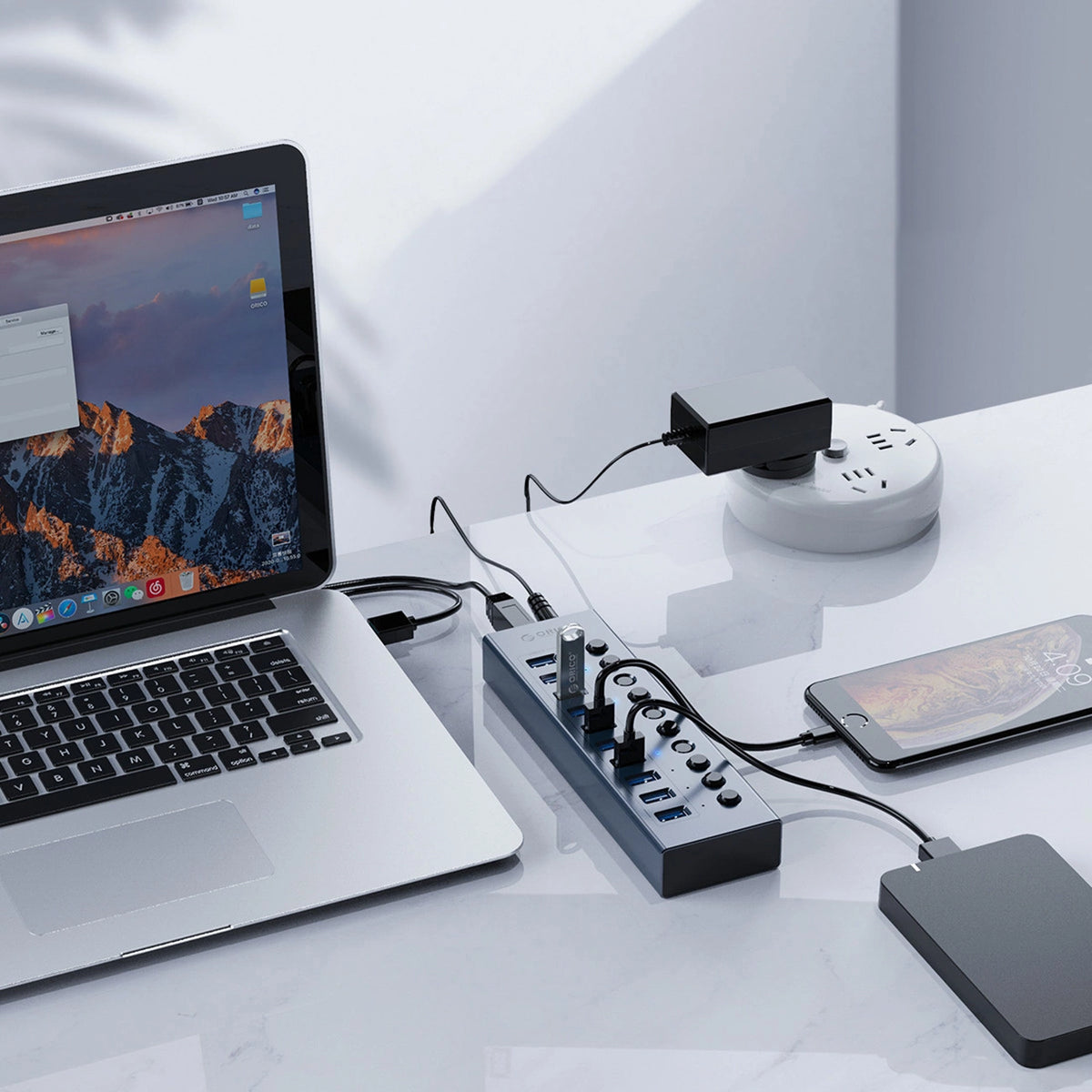 Hub Orico BT2U3-13AB 13x USB-A 3.0 z włącznikami - szary – zdjęcie 4