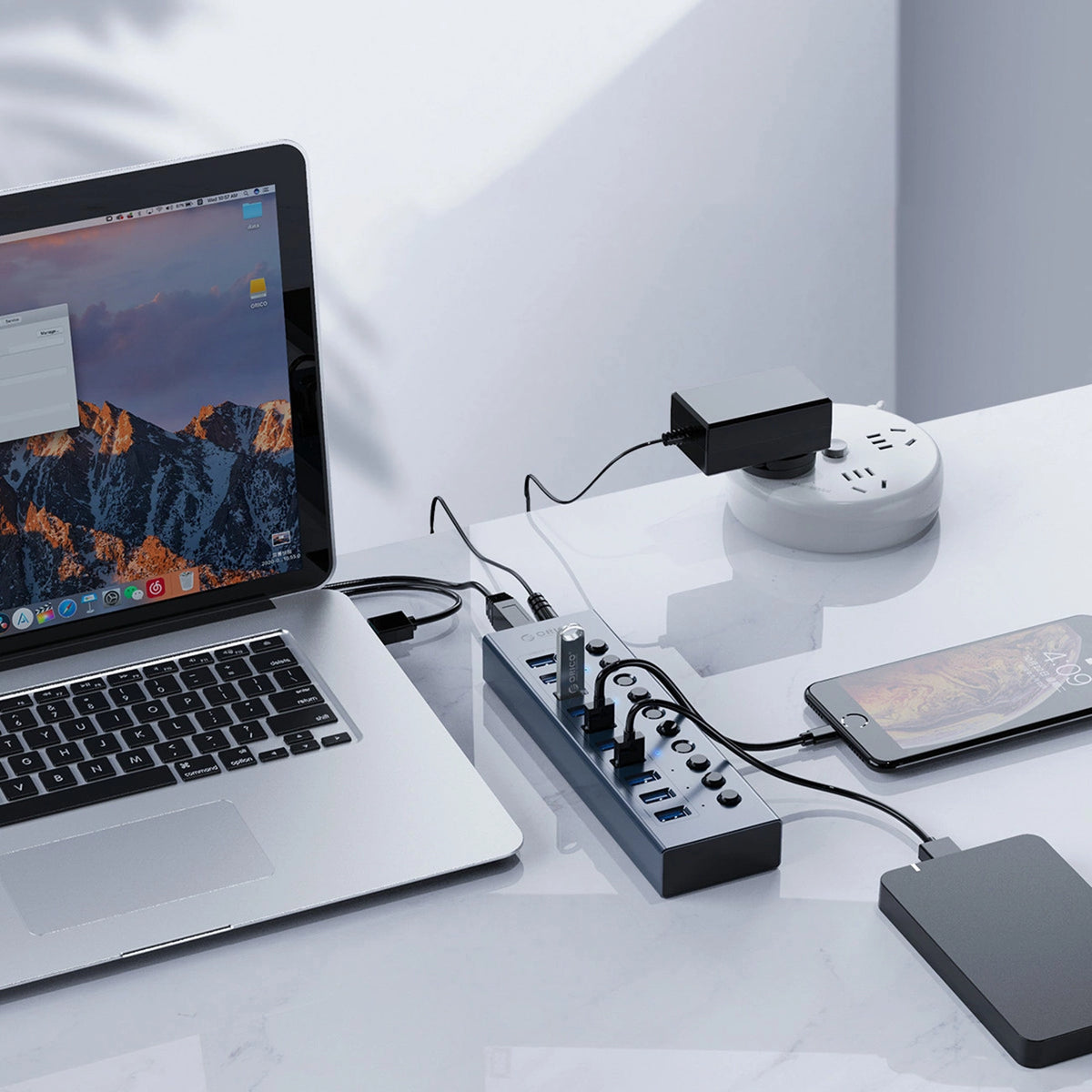 Hub Orico BT2U3-16AB 16x USB-A 3.0 z włącznikami - szary – zdjęcie 5