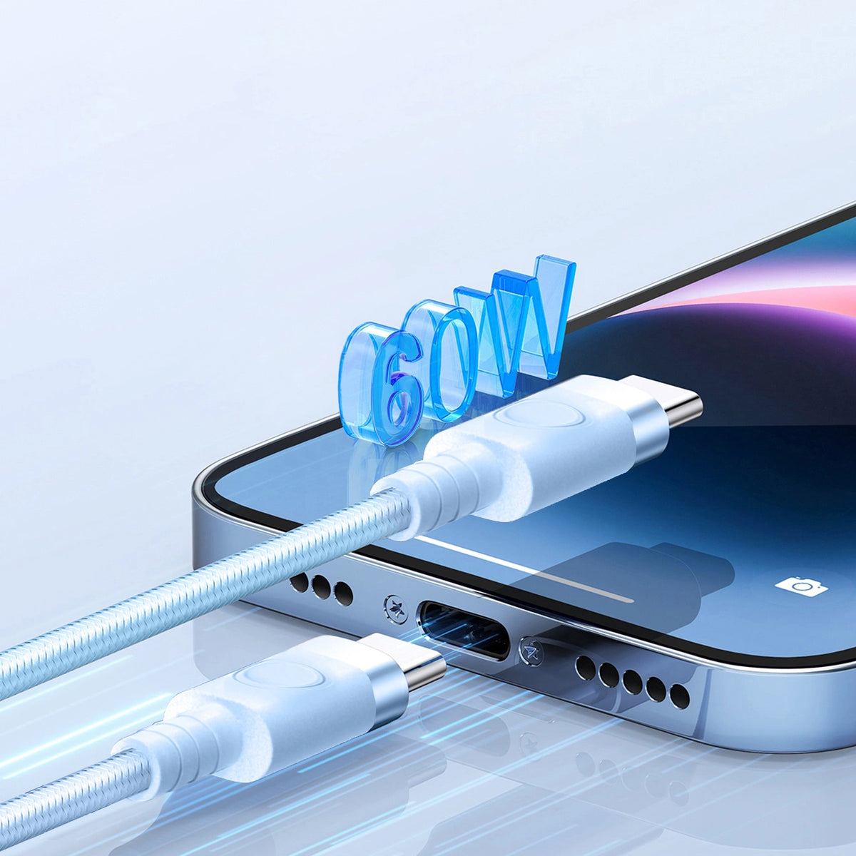 Kabel Orico CDX 60W 3A Power Delivery USB-C - USB-C 1m - niebieski – zdjęcie 5