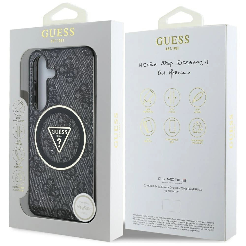 Etui Guess 4G Glitter Triangle Buttons MagSafe do Samsung Galaxy S25 czarny – zdjęcie 8