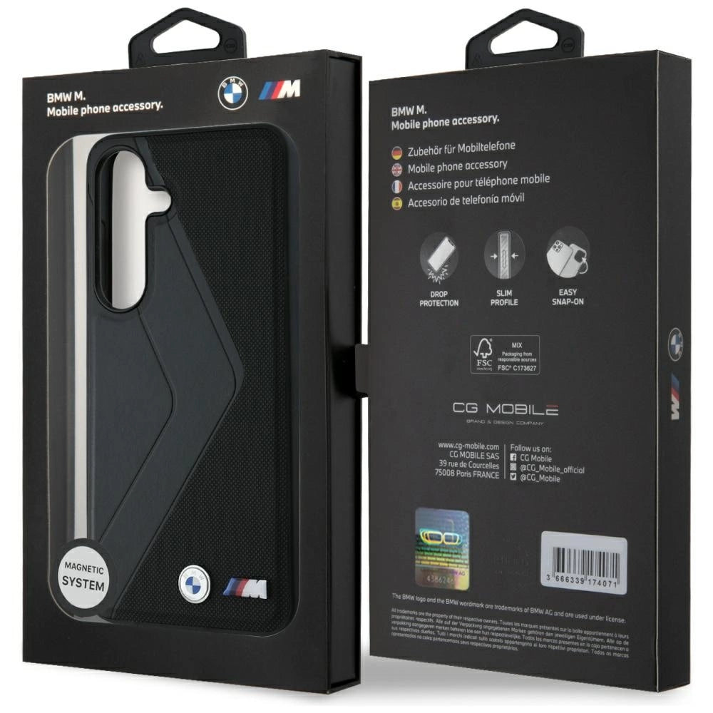 Etui BMW Leather Oversized Stripes MagSafe na Samsung Galaxy S25- czarne – zdjęcie 8
