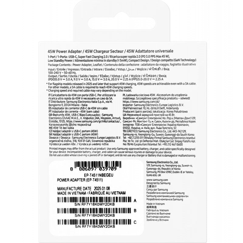 Ładowarka sieciowa Samsung EP-T4511NBEGEU 45W 4.05A 1x USB-C - czarna – zdjęcie 5