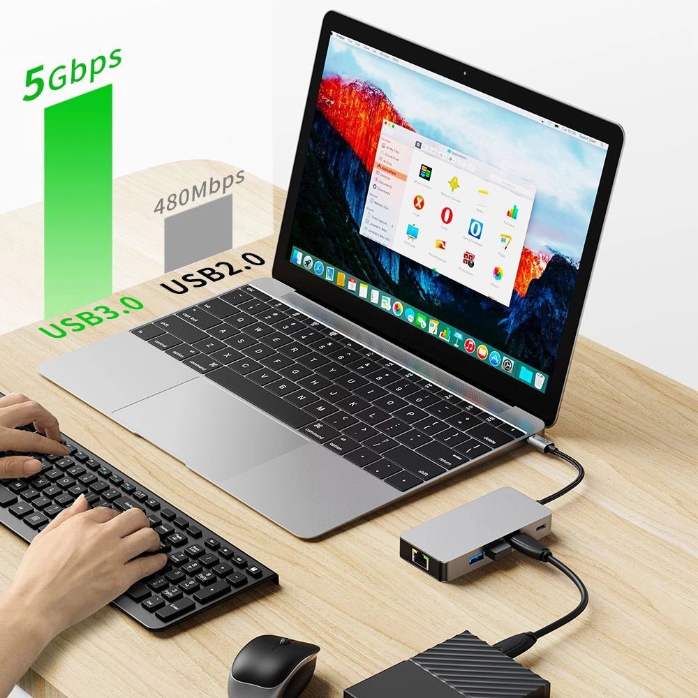 Adapter Tech-Protect HB05 HUB 9w1 USB-C + USB2.0 + USB3.0 + HDMI - szary