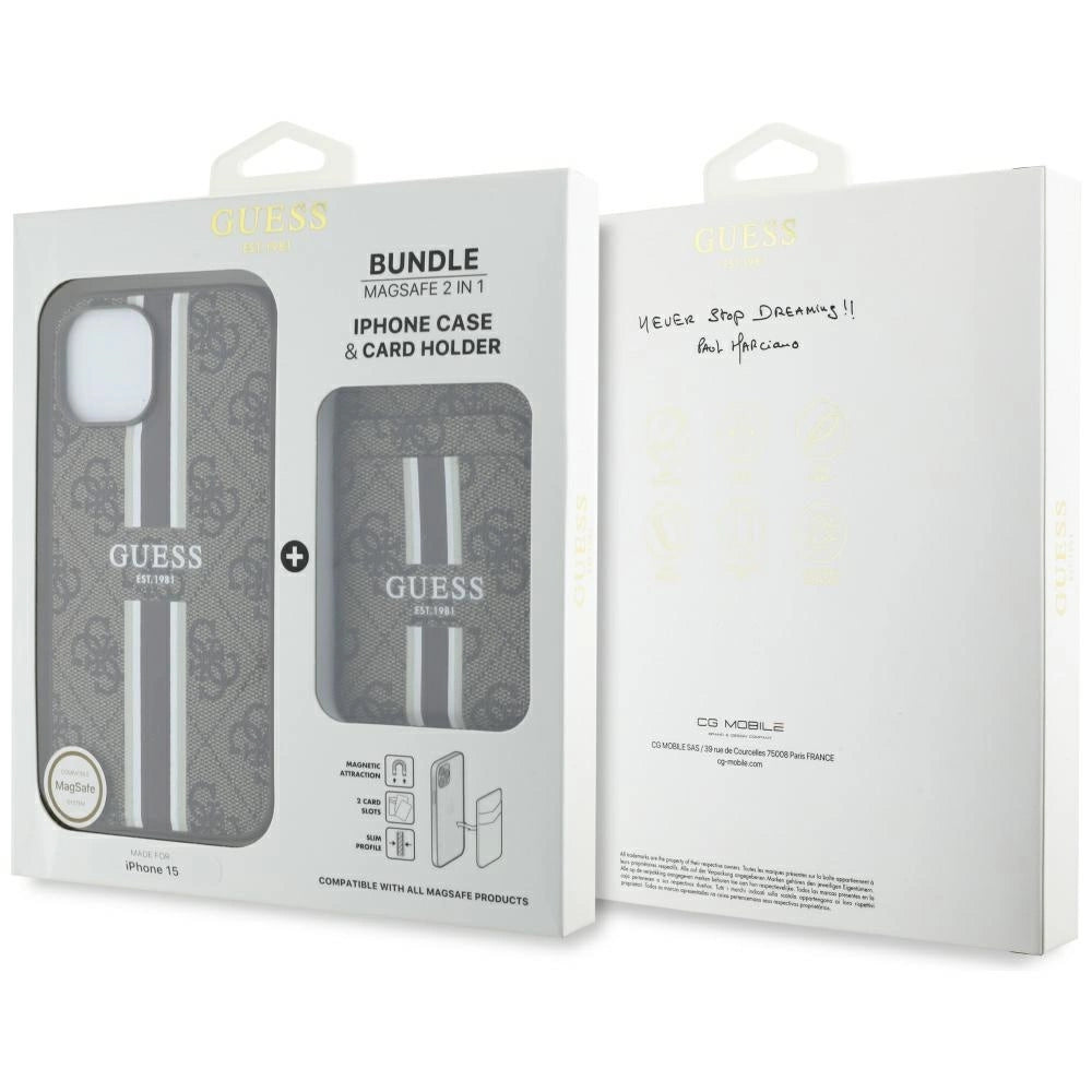 Etui Guess 4G Stripes z portfelem Magsafe do iPhone 15 brązowy – zdjęcie 6