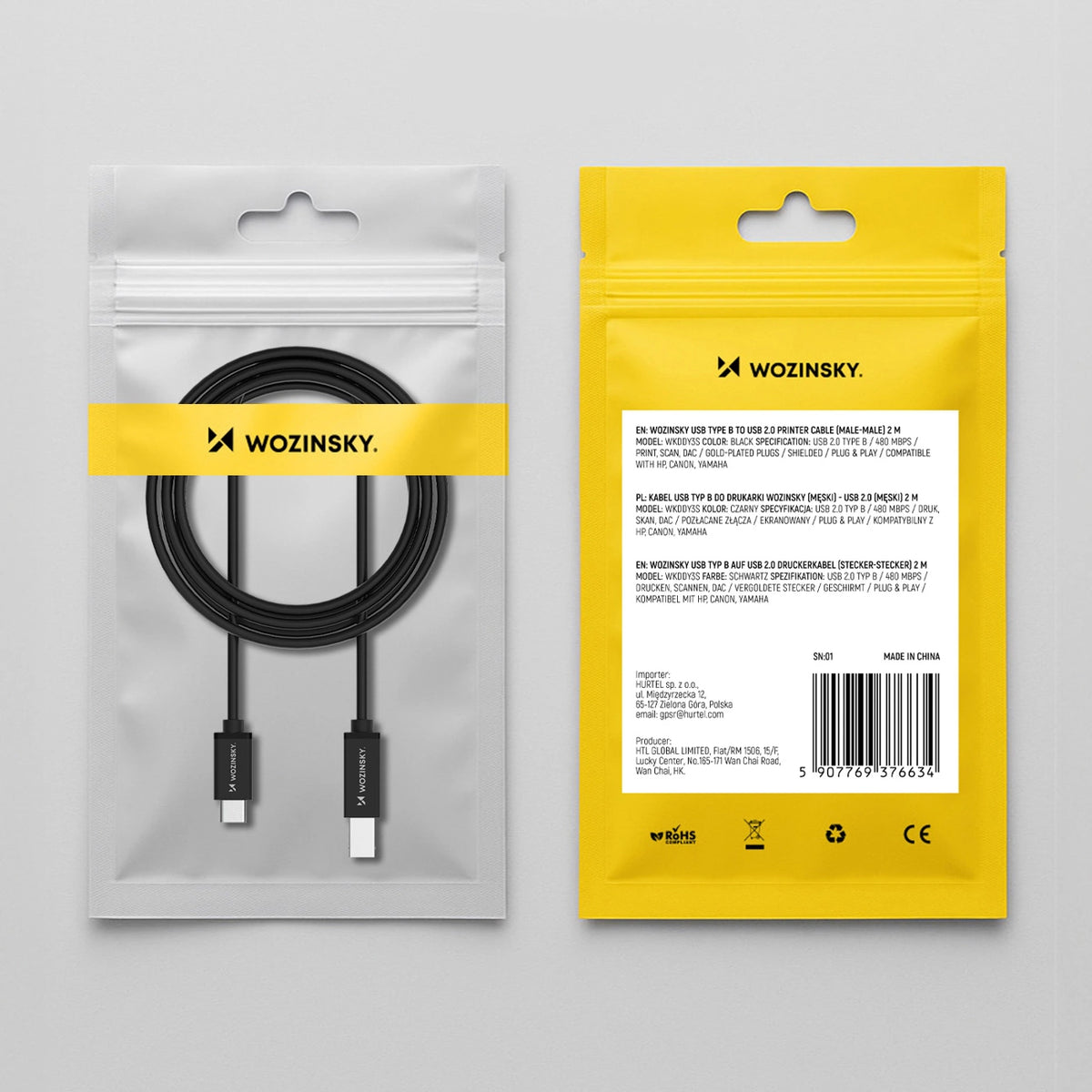 Kabel Wozinsky WKDDY2S USB-B - USB-C 2m - czarny – zdjęcie 11