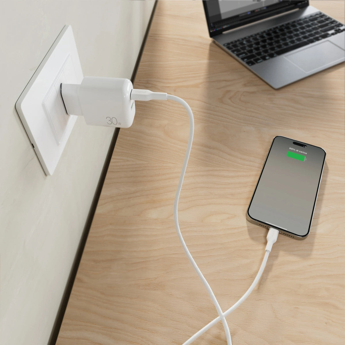 Ładowarka sieciowa Puro PROLITE 30W USB-A / USB-C + kabel USB-C - biała – zdjęcie 8