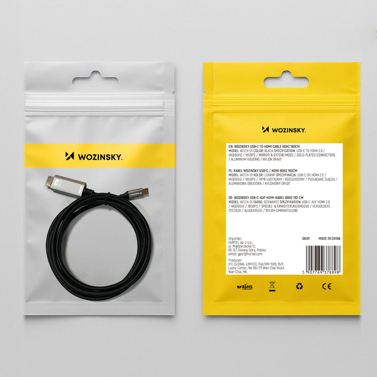 Kabel Wozinsky WCCH-01 USB-C - HDMI 4K 60Hz 1,8m - czarny – zdjęcie 11
