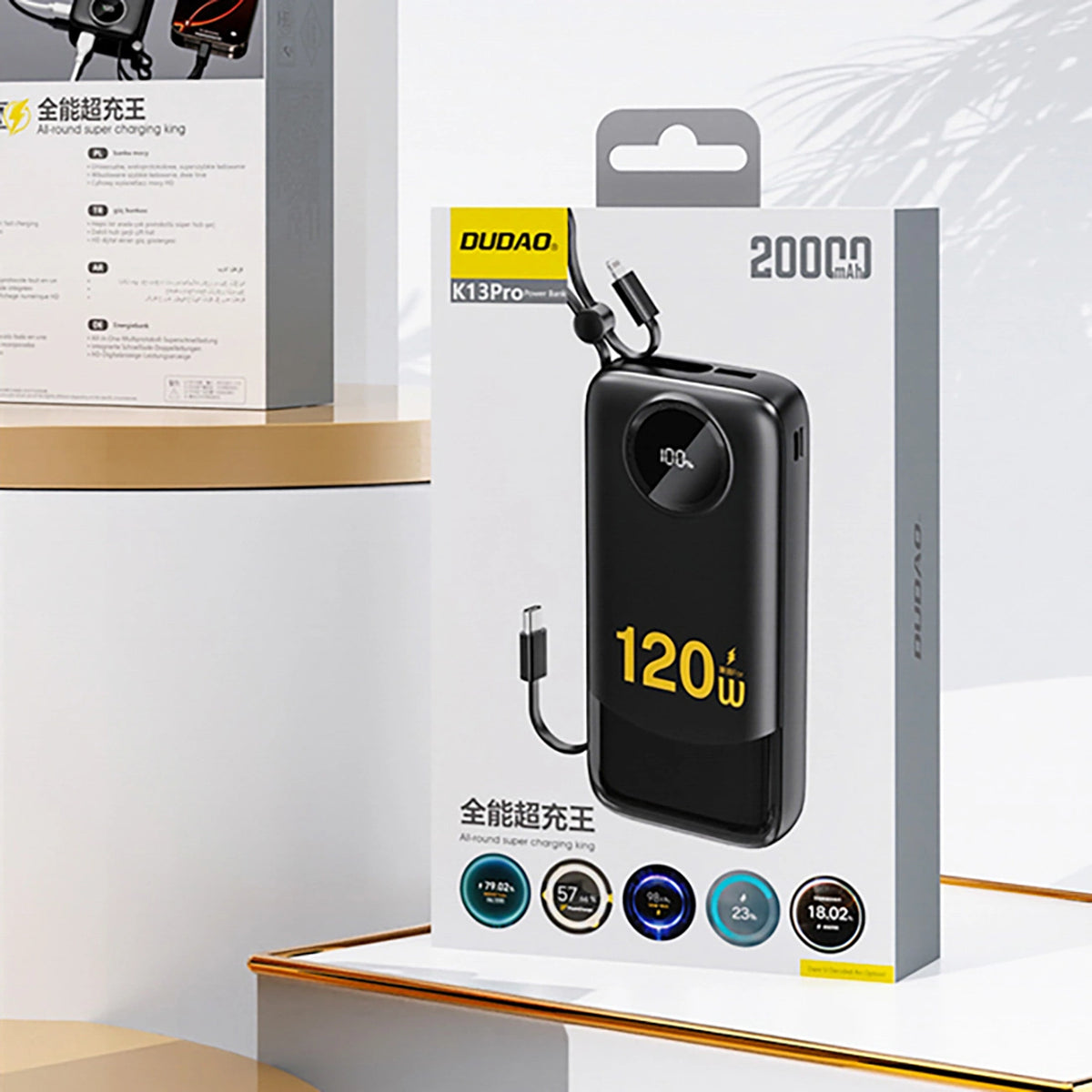 Powerbank Dudao K13Pro 20000mAh z wbudowanym kablem - czarny – zdjęcie 4