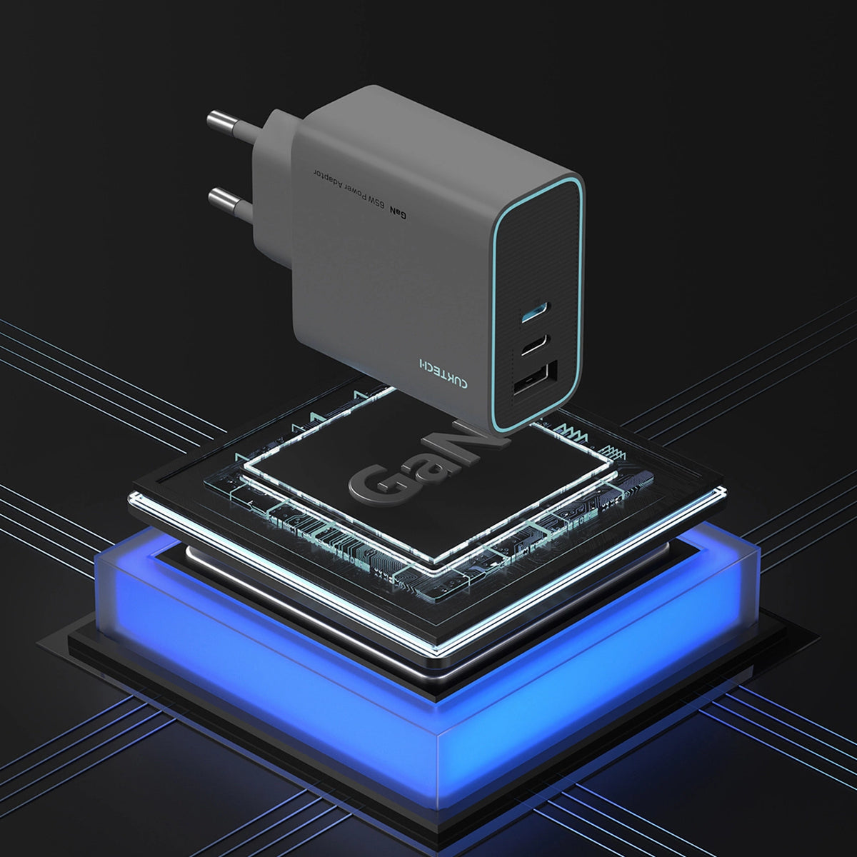 Ładowarka sieciowa Cuktech CUKAD653EUGR 65W GaN 2 x USB-C 1 x USB-A - szara – zdjęcie 7