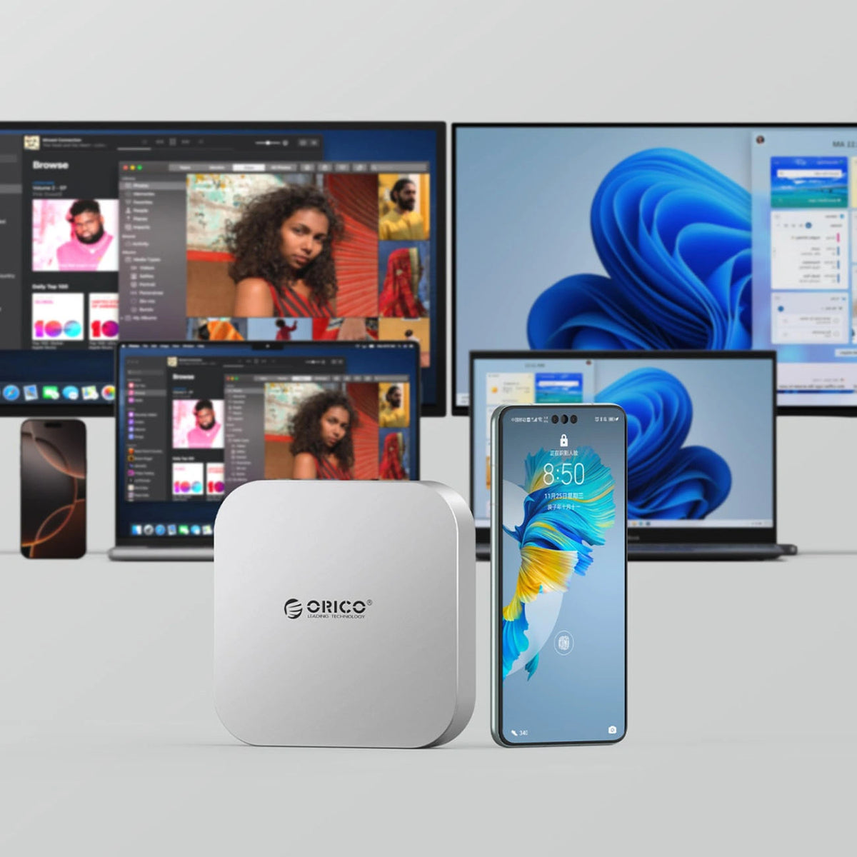 Stacja dokująca Orico MiniLink 9w1 z na dysk twardy M.2 SSD - srebrna – zdjęcie 10