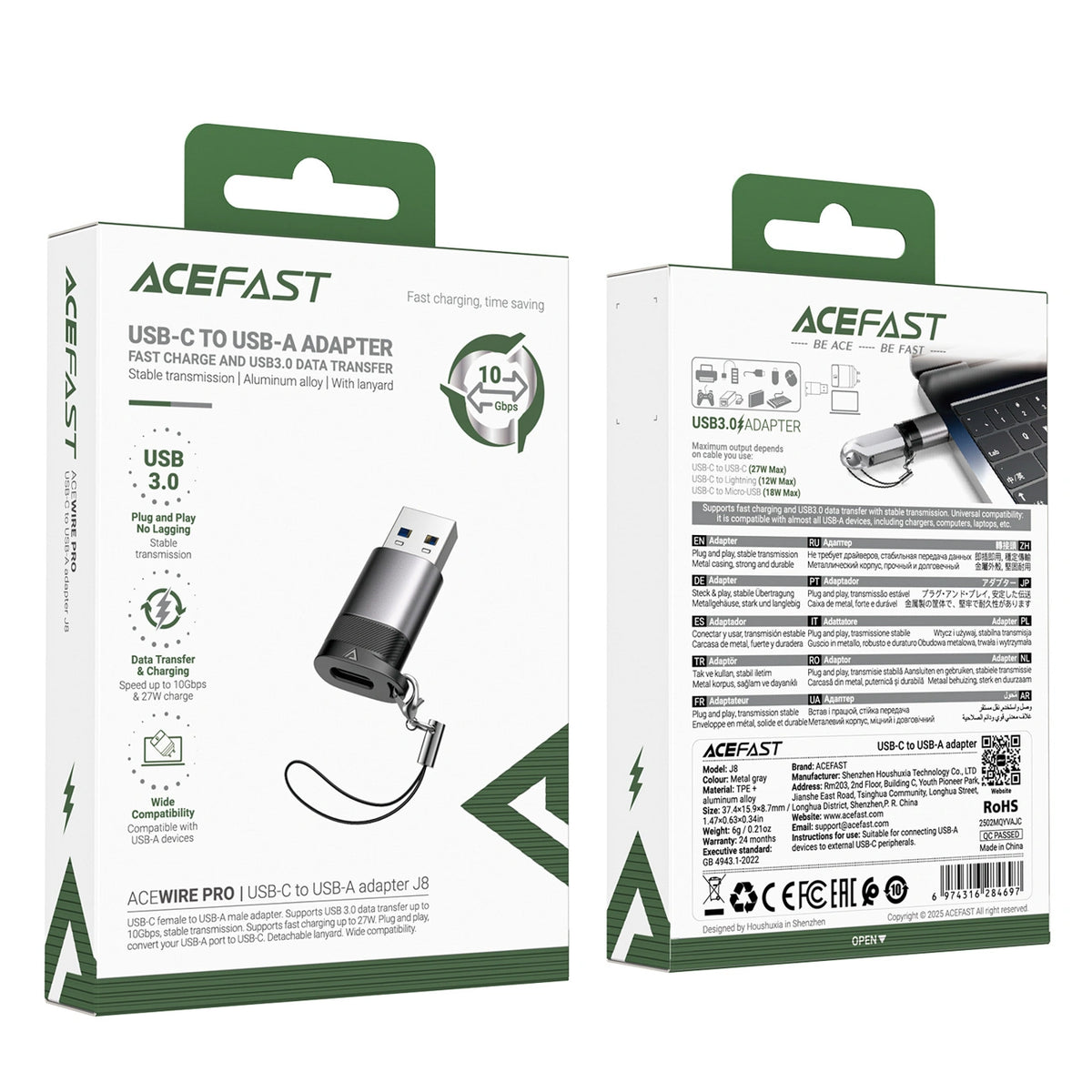 Adapter USB Acefast J8 USB-C - USB-A - szary – zdjęcie 7