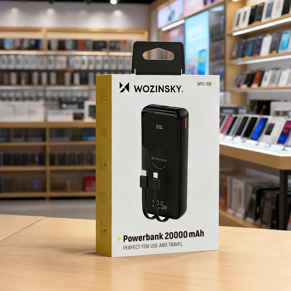 Powerbank Wozinsky 20000mAh 22,5W PD20W z wbudowanymi kablami - czarny – zdjęcie 9
