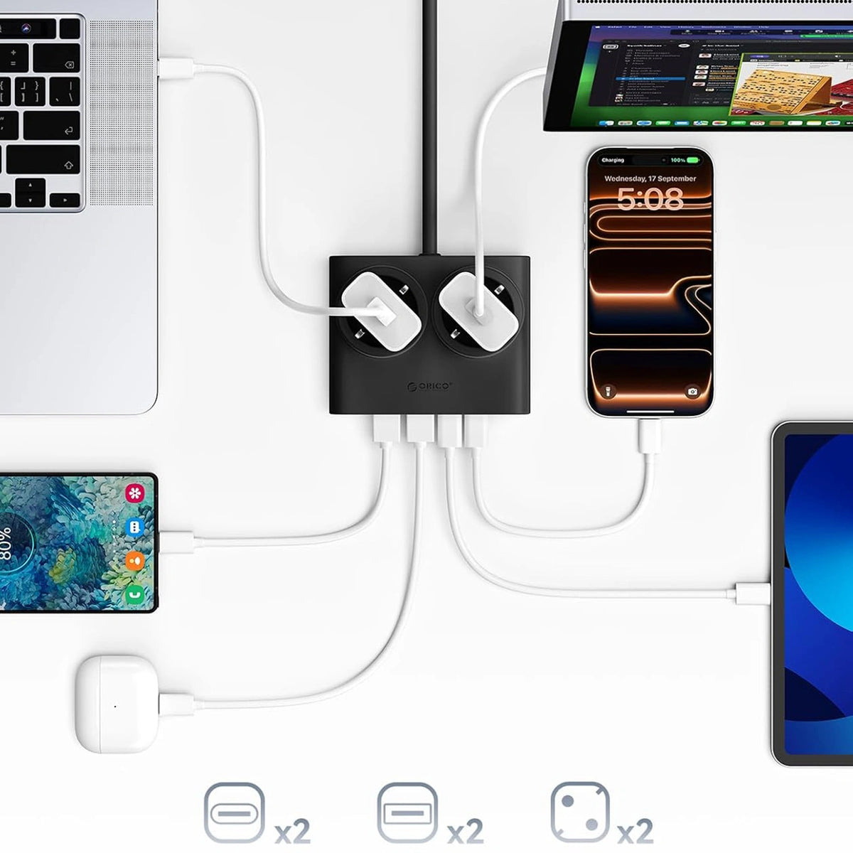 Listwa zasilająca Orico PDC25 25W 6w1 2x AC + 2x USB-A + 2x USB-C - czarna – zdjęcie 7