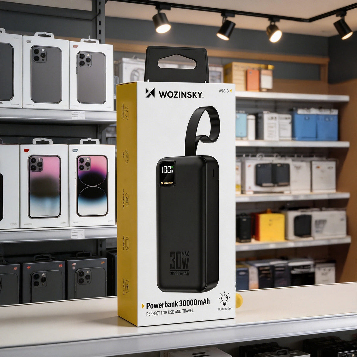 Powerbank Wozinsky W8-W 30000 mAh 30 W 2x USB-A i USB-C z latarką - czarny – zdjęcie 8