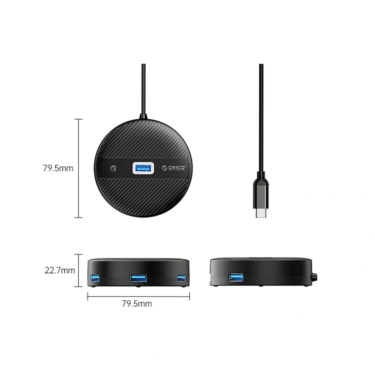Hub USB ORICO YS1-C2 4-portowy 1x USB-A 3.0 3x USB-A 2.0 0,3 m - czarny – zdjęcie 2