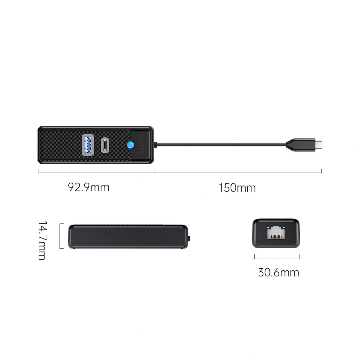 Hub USB Orico PWCUR-C3 3-portowy 1x USB-A 3.0 1x USB-C 3.0 1x - czarny – zdjęcie 3