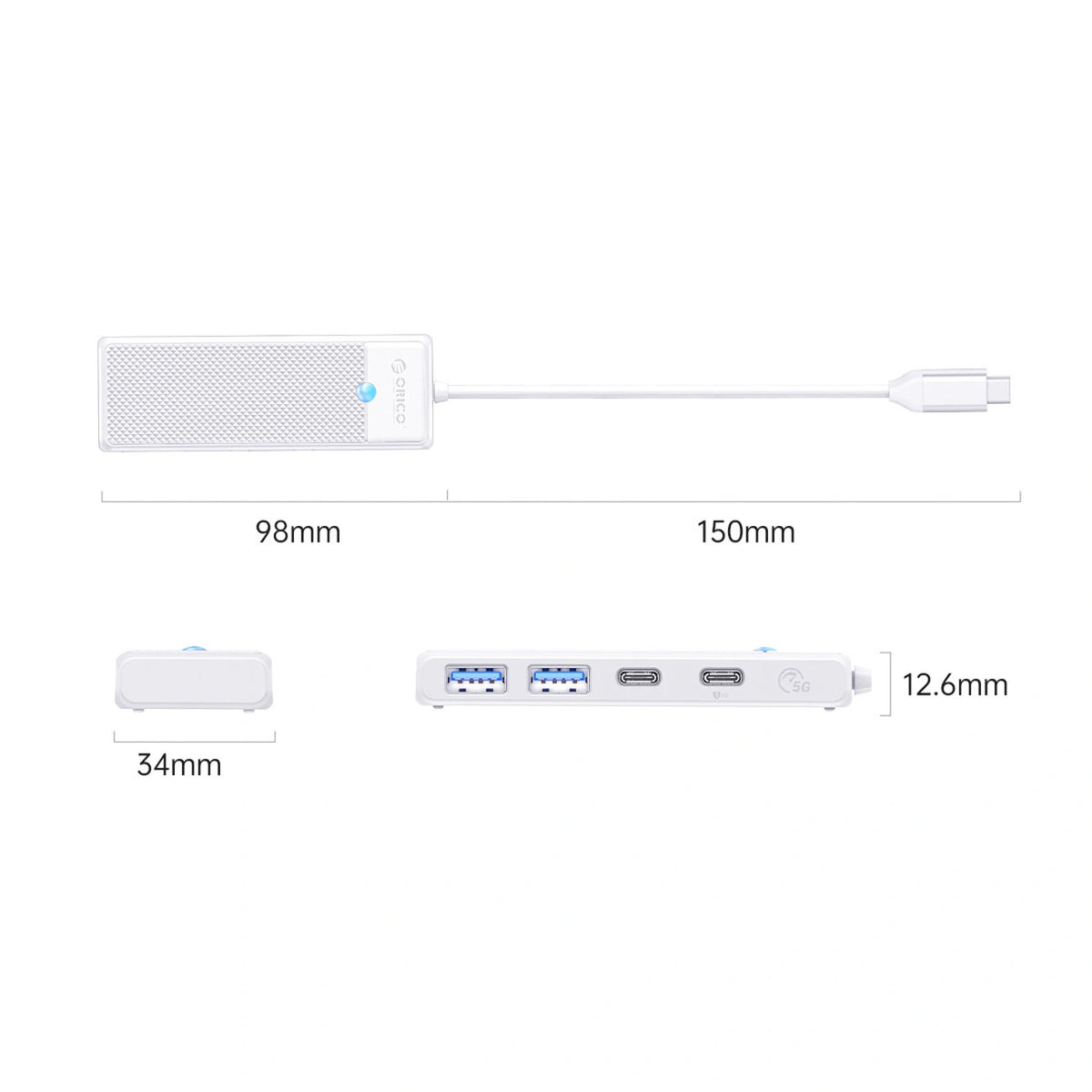 Hub USB Orico PAPW2AC-C3 4-portowy 2x USB-A 3.0 1x USB-C 3.0 z - biały – zdjęcie 2