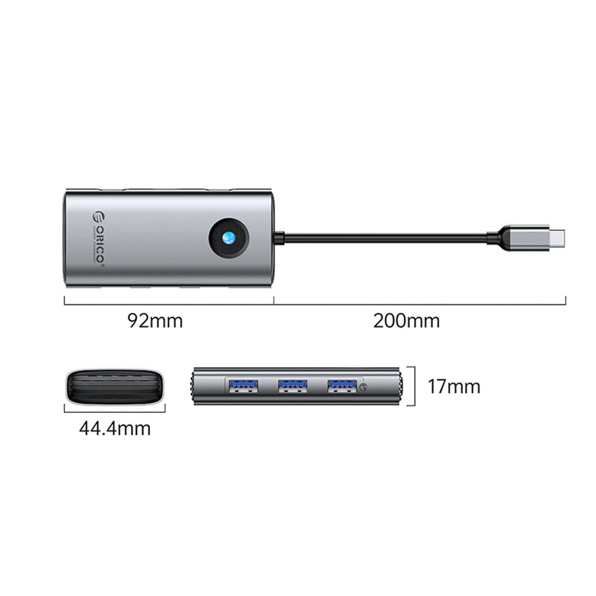 Stacja dokująca USB-C Orico PW11 6w1 3x USB-A 3.0 1x USB-C 3.0 1x - szara – zdjęcie 2