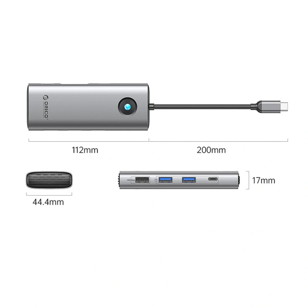 Stacja dokująca USB-C Orico PW11 8w1 2x USB-A 3.0 1x USB-A 2.0 1x - szara – zdjęcie 2