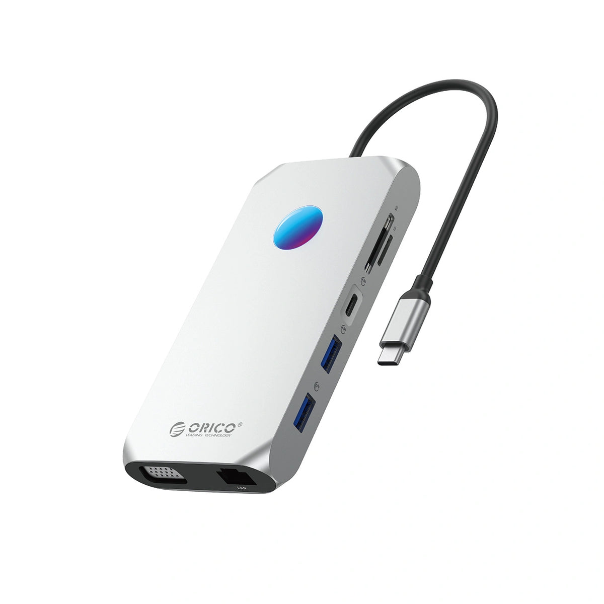 Stacja dokująca USB-C Orico XCR 12w1 RGB 3x USB-A 3.1 1x USB-A - srebrna
