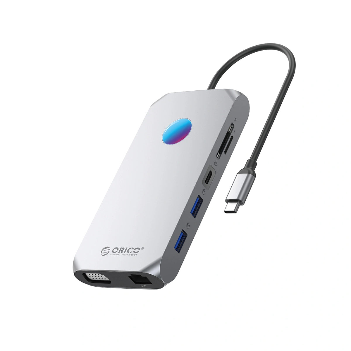 Stacja dokująca USB-C Orico XCR 12w1 RGB 3x USB-A 3.1 1x USB-A 2.0 - szara