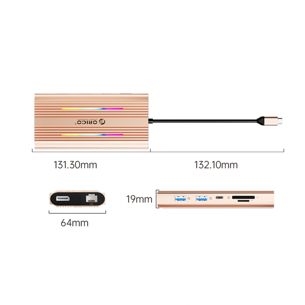 Stacja dokująca USB-C Orico XDR 12w1 RGB USB-A USB-C 2x HDMI 4K 60 Hz – zdjęcie 2
