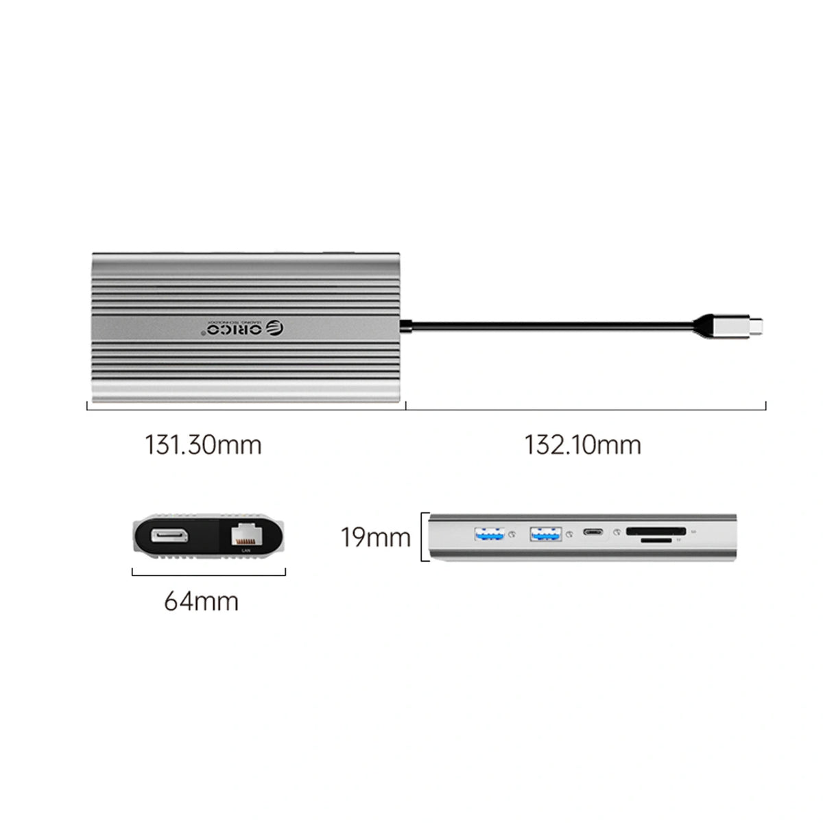 Stacja dokująca USB-C Orico XDR 12w1 USB-A USB-C 2x HDMI 4K 60Hz - srebrna – zdjęcie 2