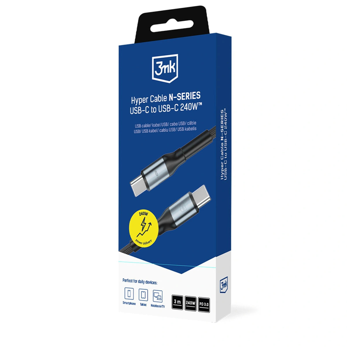 Kabel 3mk Hyper Cable N-SERIES USB-C / USB-C 3m PD 3.0 QC 3.0 48V - czarny – zdjęcie 8