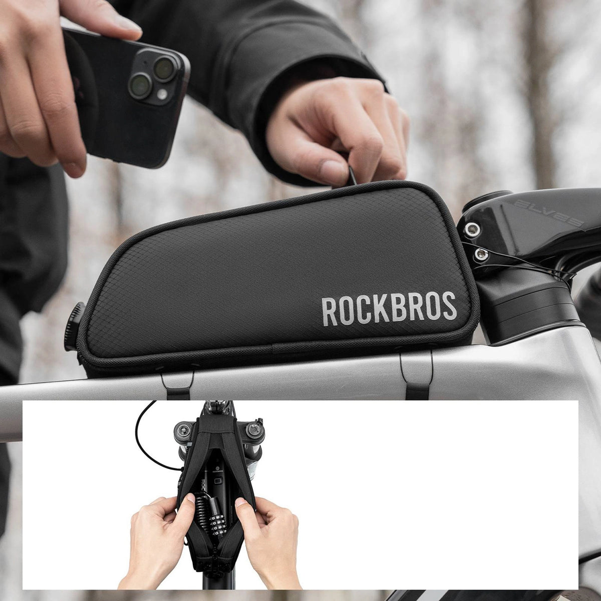 Torba rowerowa Rockbros TL004 ROAD TO SKY 0,7 na ramę wodoodporna - czarna – zdjęcie 5