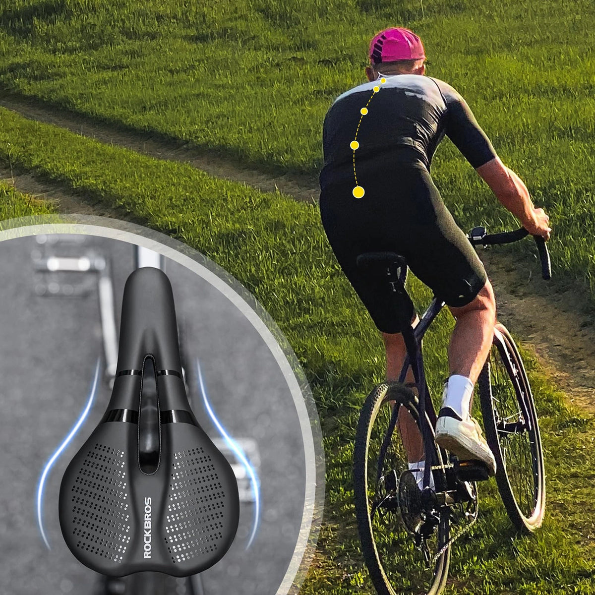 Siodełko rowerowe Rockbros 8182 miejskie komfortowe anatomiczne - czarne – zdjęcie 6
