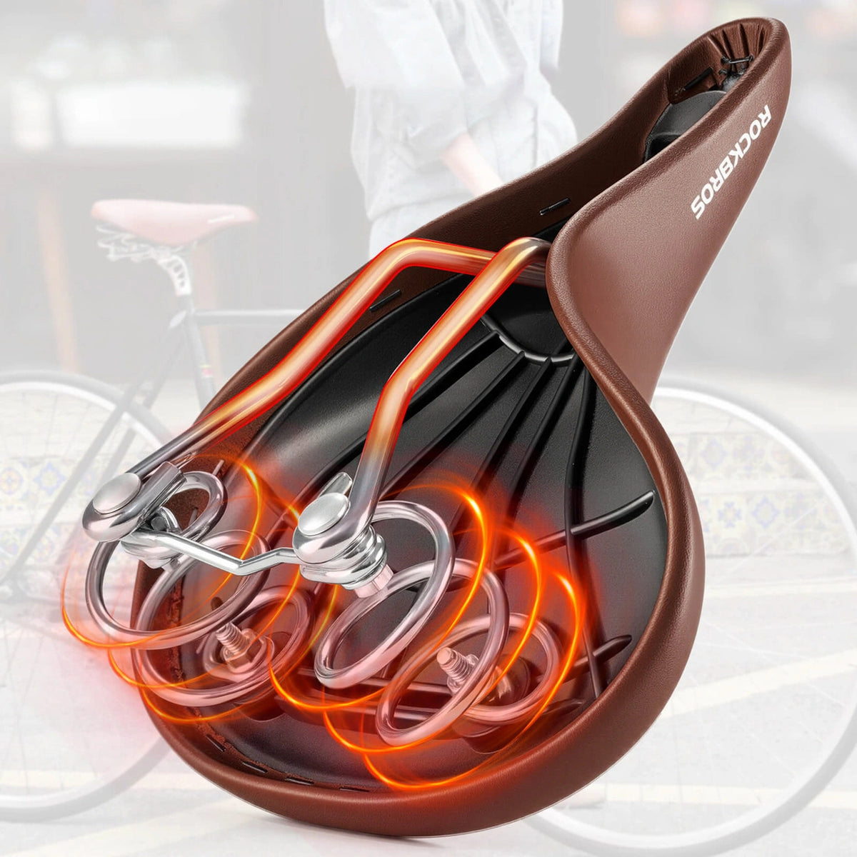 Siodełko rowerowe Rockbros 6800S retro komfortowe - brązowe – zdjęcie 9