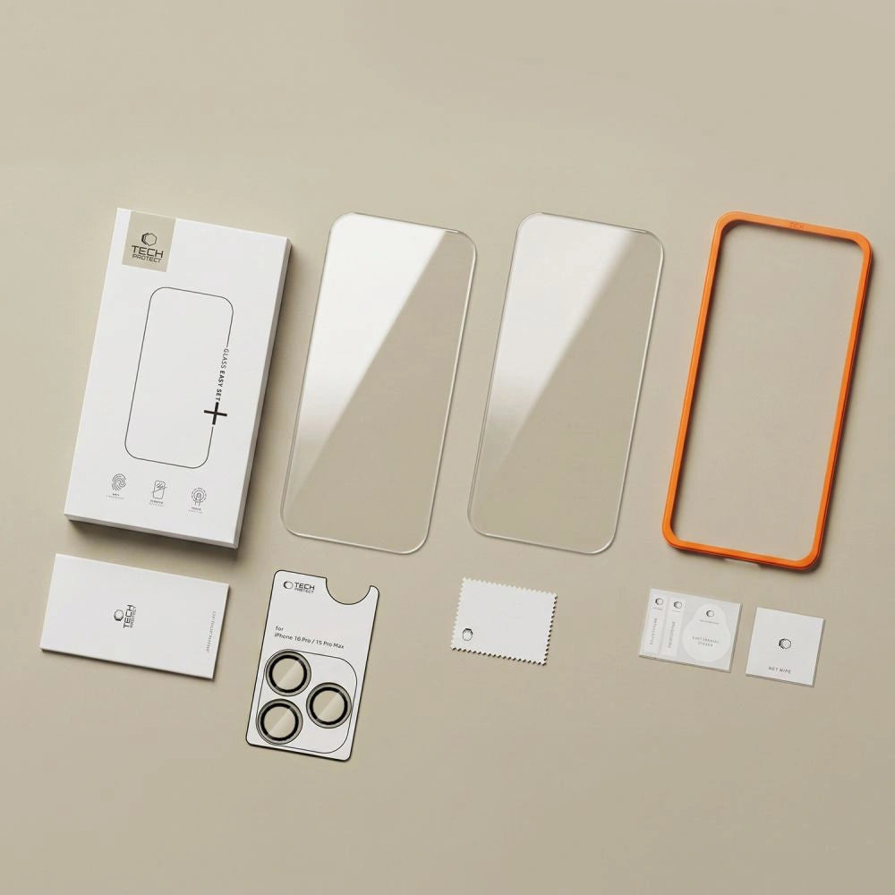 Szkło hartowane Tech-Protect Easy Set+ do iPhone 18 Pro – zawartość zestawu