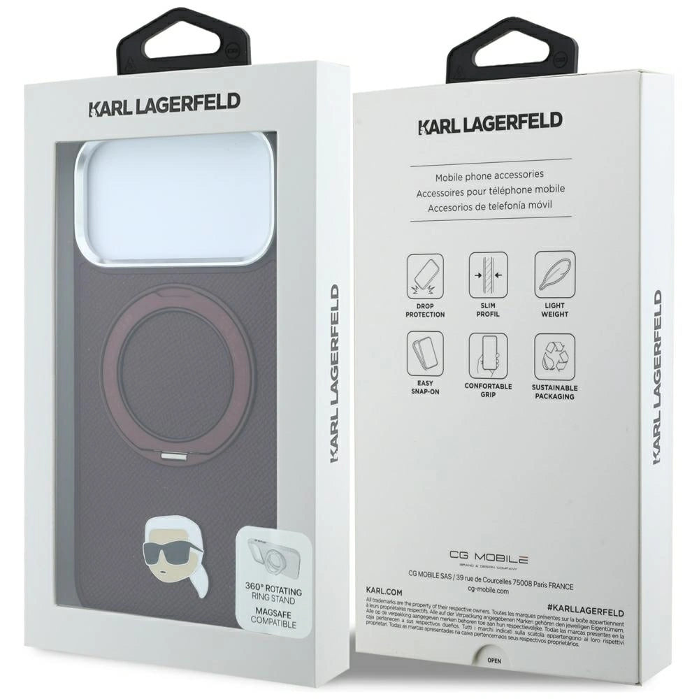 Etui Karl Lagerfeld with Ring Stand 360 Karl Head Pin MagSafe na iPhone 18 Pro Max / 17 Pro Max - burgundowe – zdjęcie 8