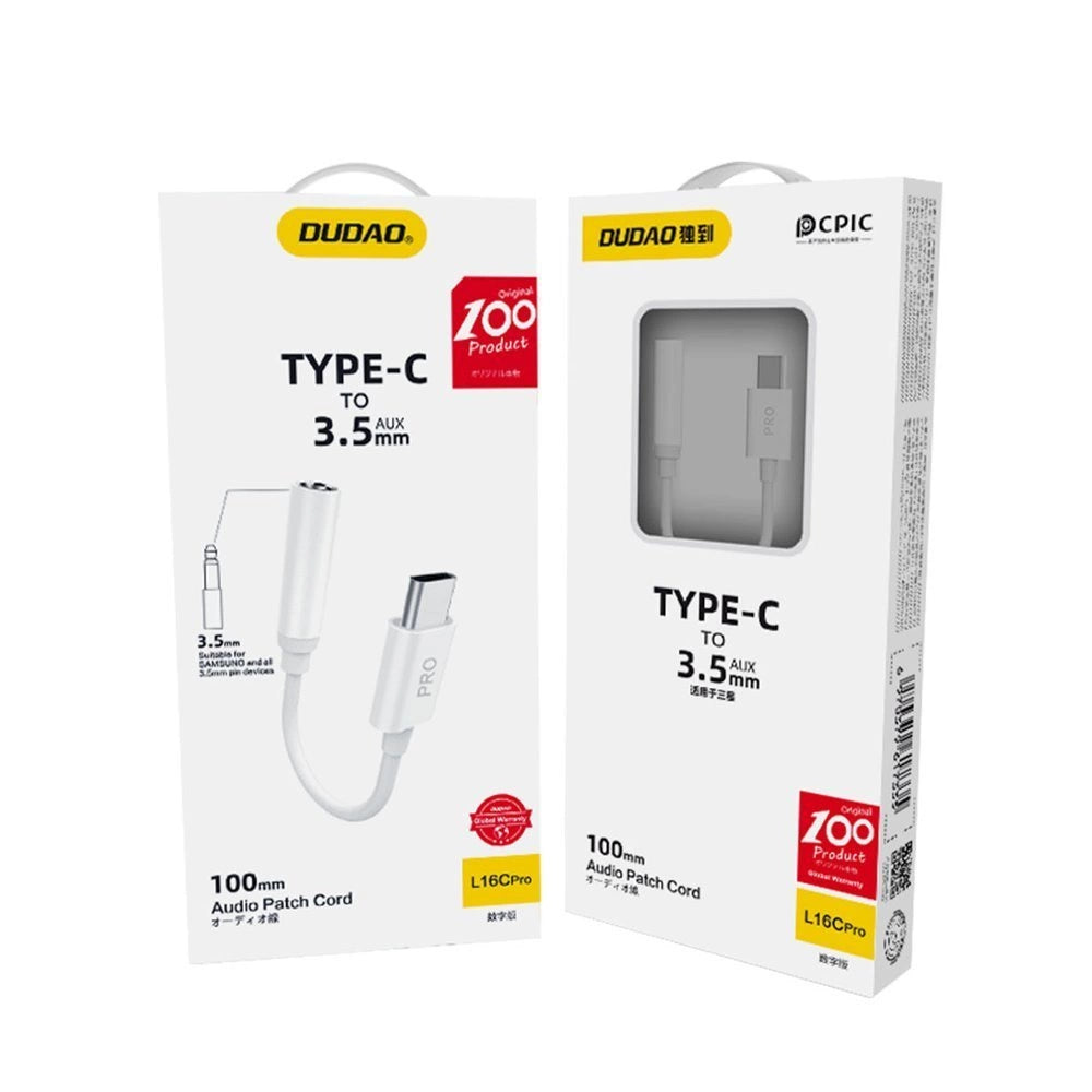 Adapter audio Dudao L16C Pro USB-C do mini jack 3.5 mm - biały – zdjęcie 3