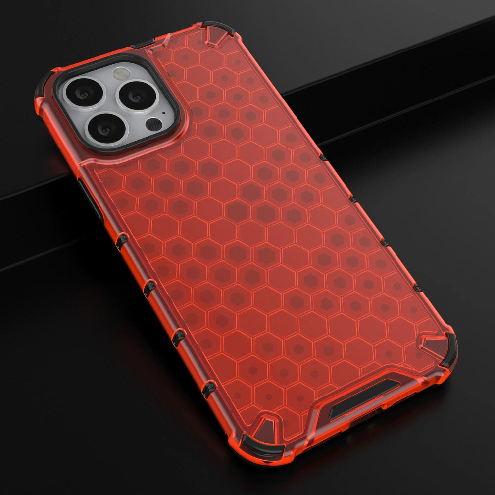 Honeycomb etui pancerny pokrowiec z żelową ramką iPhone 13 Pro Max czerwony – zdjęcie 14