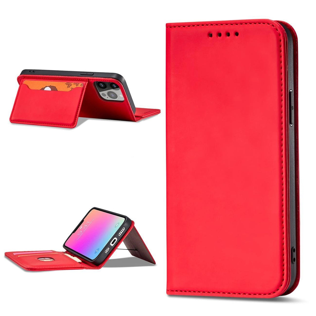 Magnet Card Case etui do iPhone 13 Pro na karty kartę podstawka czerwony