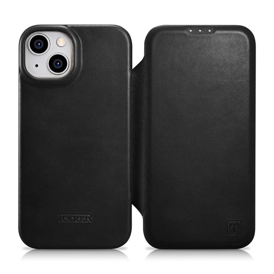iCarer CE Oil Wax Leather Folio Case skórzane etui iPhone 14 Plus z klapką
